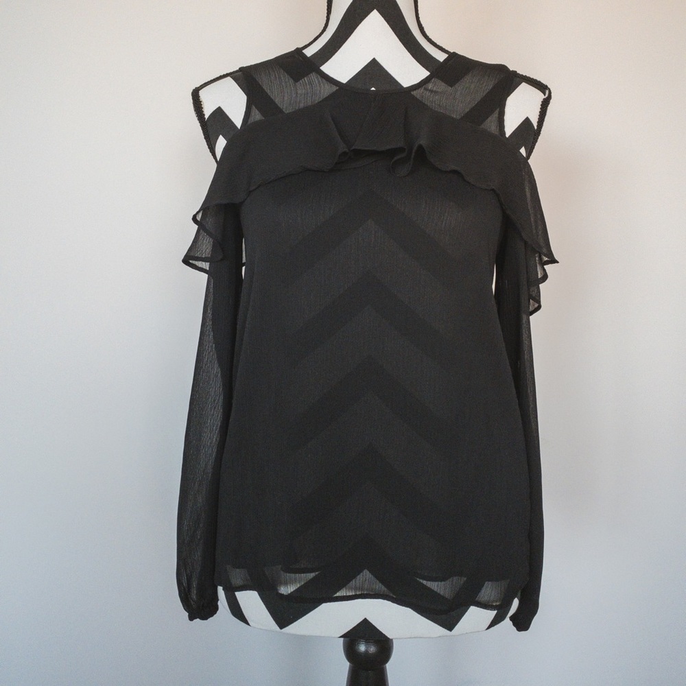 H&M Sheer Black Cold Shoulder Top Sz 2